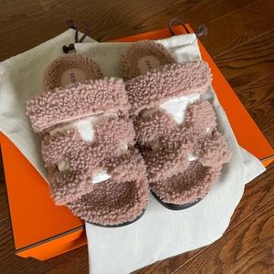 Hermès Woolskin Chypre Sandals 37